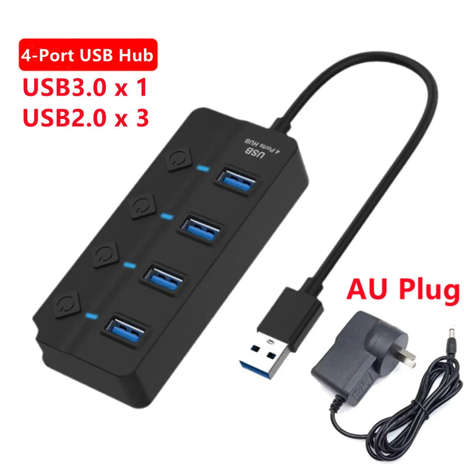 USB 3.0 Hub USB Hub 3.0 Multi USB Splitter 3 Hab Use Power Adapter 4 Port Multiple Expander 3.0 2.0 USB Hub with Switch for PC
