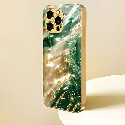 Gilded fluid marble glass phone case suitable for iPhone 17 16 15 14 13 12 11 Pro/Max/Plus anti drop and shockproof back cover