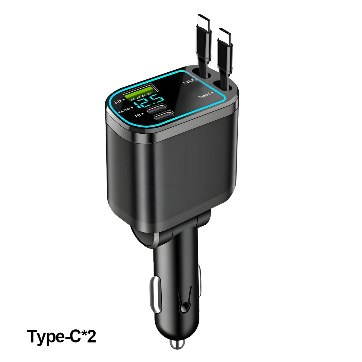 120W Retractable Car Charger with Roof Starlight USB C Cable Fast Charger Cigarette Lighter Adapter For IPhone Huawei Samsung