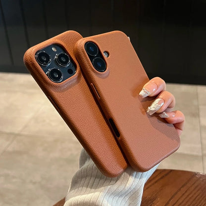 Luxury Soft Cortex Leather Case For iPhone 17 Air 11 12 13 14 15 16 Pro Max Plus Lichee Pattern Silicone Shockproof Cover