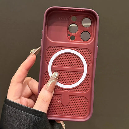 Luxury Matte Soft Heat Dissipation Mesh Hole Case For iPhone 17 16 15 14 13 12 Pro Max For Magsafe Magnetic Shockproof Cover