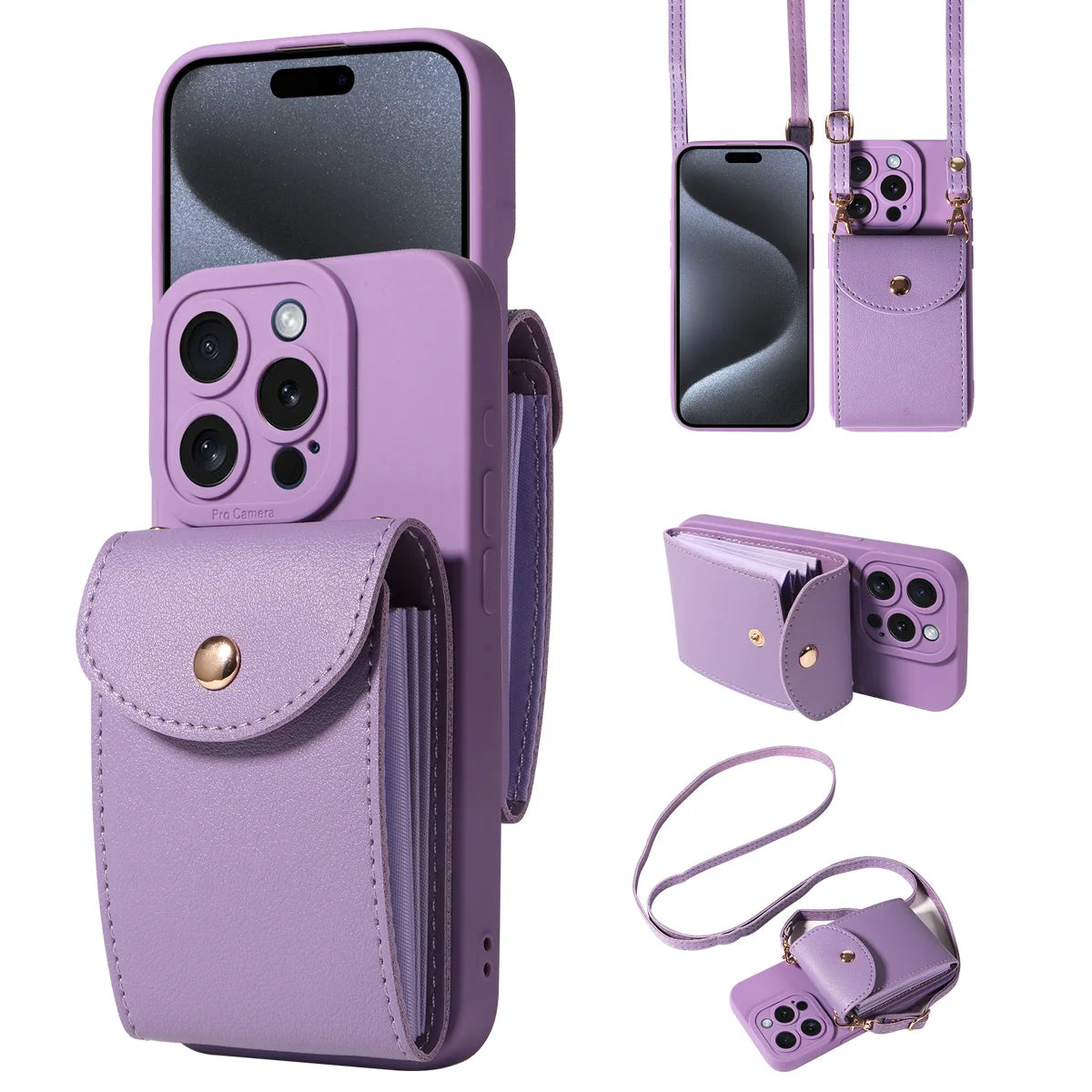faux Leather Phone Case for IPhone17 16 15 14 13 12 11Pro Max PlusMini E Air All inclusive Lens Protection with Lanyard Card Bag