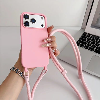 Official Lanyard Case For iPhone 17 Pro Max 14 12 11 13 15 16 Plus 17 Air Shockproof Candy Crossbody Neck Cord Strap Soft Cover