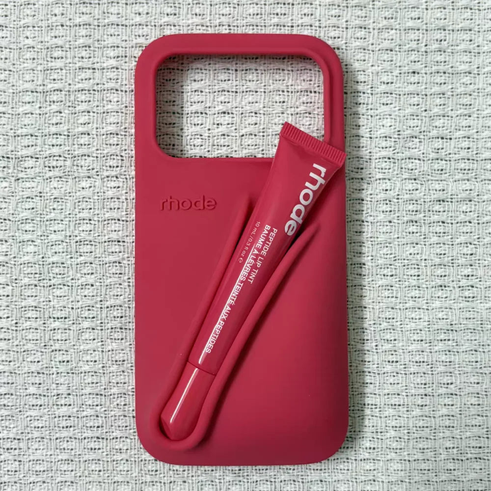 With Lipstick&Box Lip Gloss Holder Phone Case For iPhone Air 17 16 15 14 13 12 Pro Max Rhode Lipstick Trendy Silicone tpu Cover