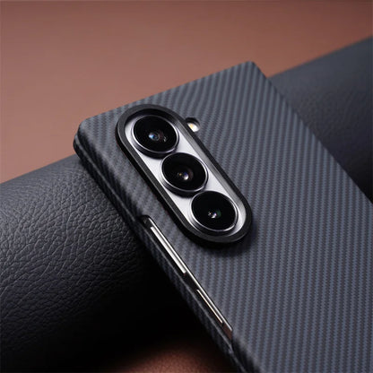 Business Magnetic Carbon Fiber Texture Case for Samsung Z Fold 8 7 6 5 4 Wireless Charging PC Cover with Screen Protective Film
