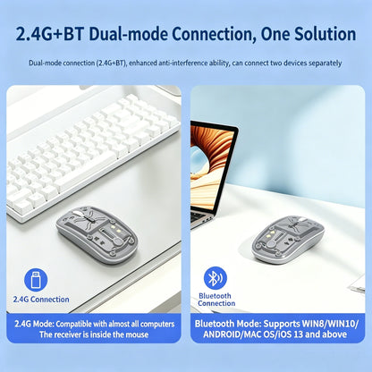 Transparent Bluetooth Wireless Mouse Dual Mode 2.4G Silent Mute Mouse Type-C Rechargeable 3 DPI Adjustable Office Mice for Game