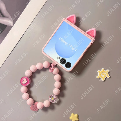 Cute Cat Ears Hinge Phone Case For Samsung Galaxy Z Flip 8 7 6 5 4 3 flip6 zflip7 ZFlip 8 Cover