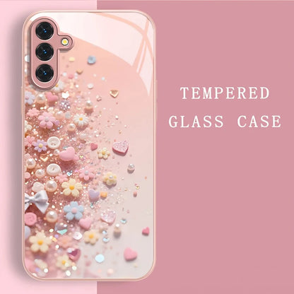 Case For Samsung Galaxy S26 Ultra S 26 S24 S25 Ultra S20 FE S21 FE S22 S23 Plus Case Pink Plum Flowers Tempered Glass Back Cover