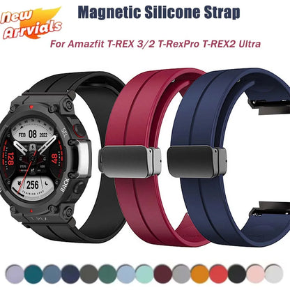 Magnetic Silicone Watch Band For Huami Amazfit T-Rex2 Strap Bracelet Replacement Wristband For Amazfit T Rex 2/3 Sport Watchband