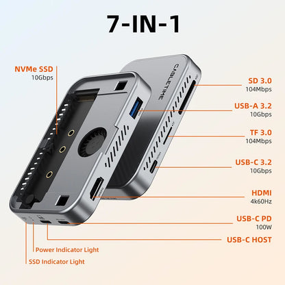 CABLETIME 7 IN 1 USB C HUB with NVMe SSD Magnetic 4K ProRes Video Recording SD/TF 3.0 Strong Magnetic Attachment for iPhone 17