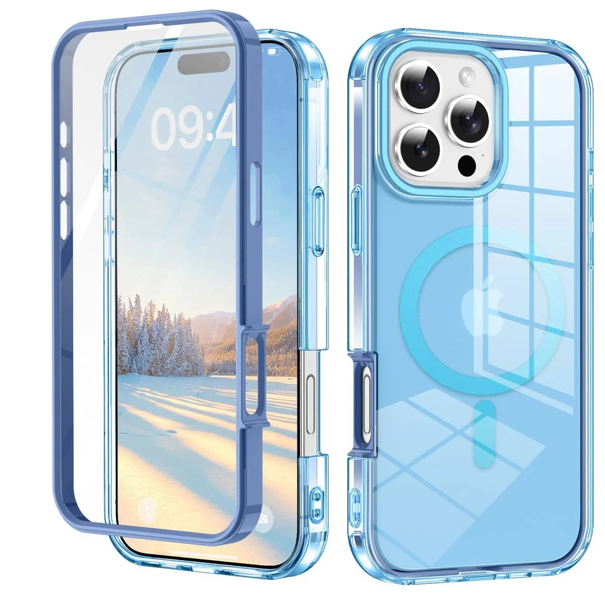 For iPhone 17/16e/15/14/13/12/11 Pro Max/Air Full Body Shockproof Case with Magnetic Built-in Screen Protector Transparent