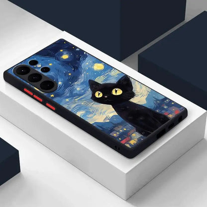 Van Gogh Art Cute Kitty Phone Case for Samsung Galaxy S23 24 Ultra S22 S20 FE S21 Plus 5G S10 Plus S22Ultra Cover