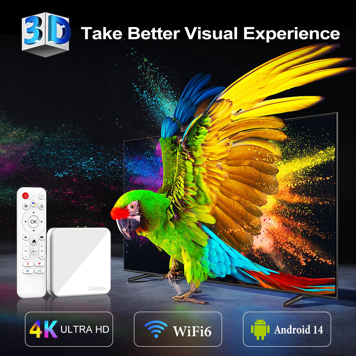 H96 MAX H313 Smart TV Box Android 14 TV Box 4K@60fps 100M/LAN Dual Wifi6 BT5.0 Google Voice Assistant Media Player Set Top Box
