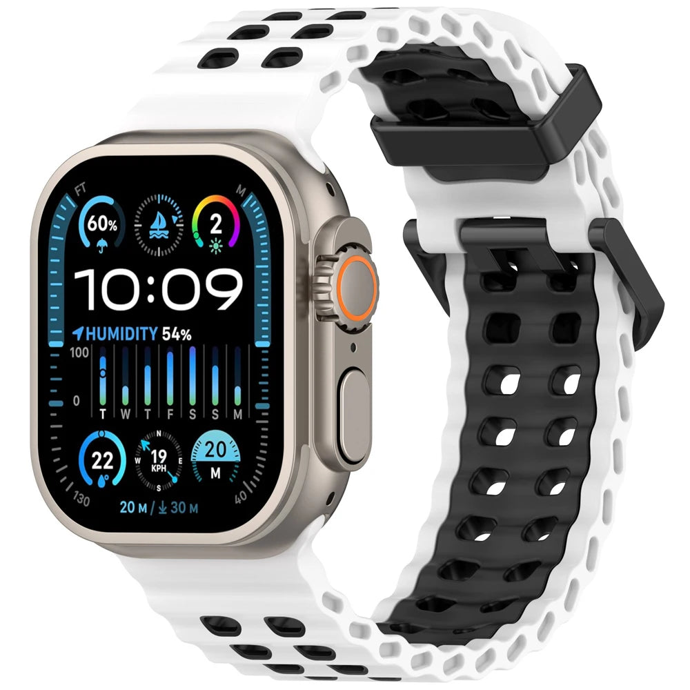 Ocean strap For Apple Watch Ultra 2 Band 49mm 46mm 45mm 44mm Two-Tone Sports Silicone Bracelet iWatch series 10 9 8 7 6 SE band