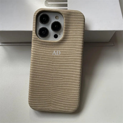 Personalise Gold Silver Initials Letters Leather Case For Iphone 15 12 14 13 16 17Pro Max 14 16 Plus Luxury Lizard PU Hard Cover