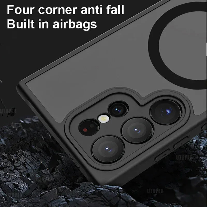 Magnetic Luxury Matte Phone Case For Samsung Galaxy S26 S25 S24 S23 Ultra Plus FE Lens Protect Wireless Charge Shockproof Cover