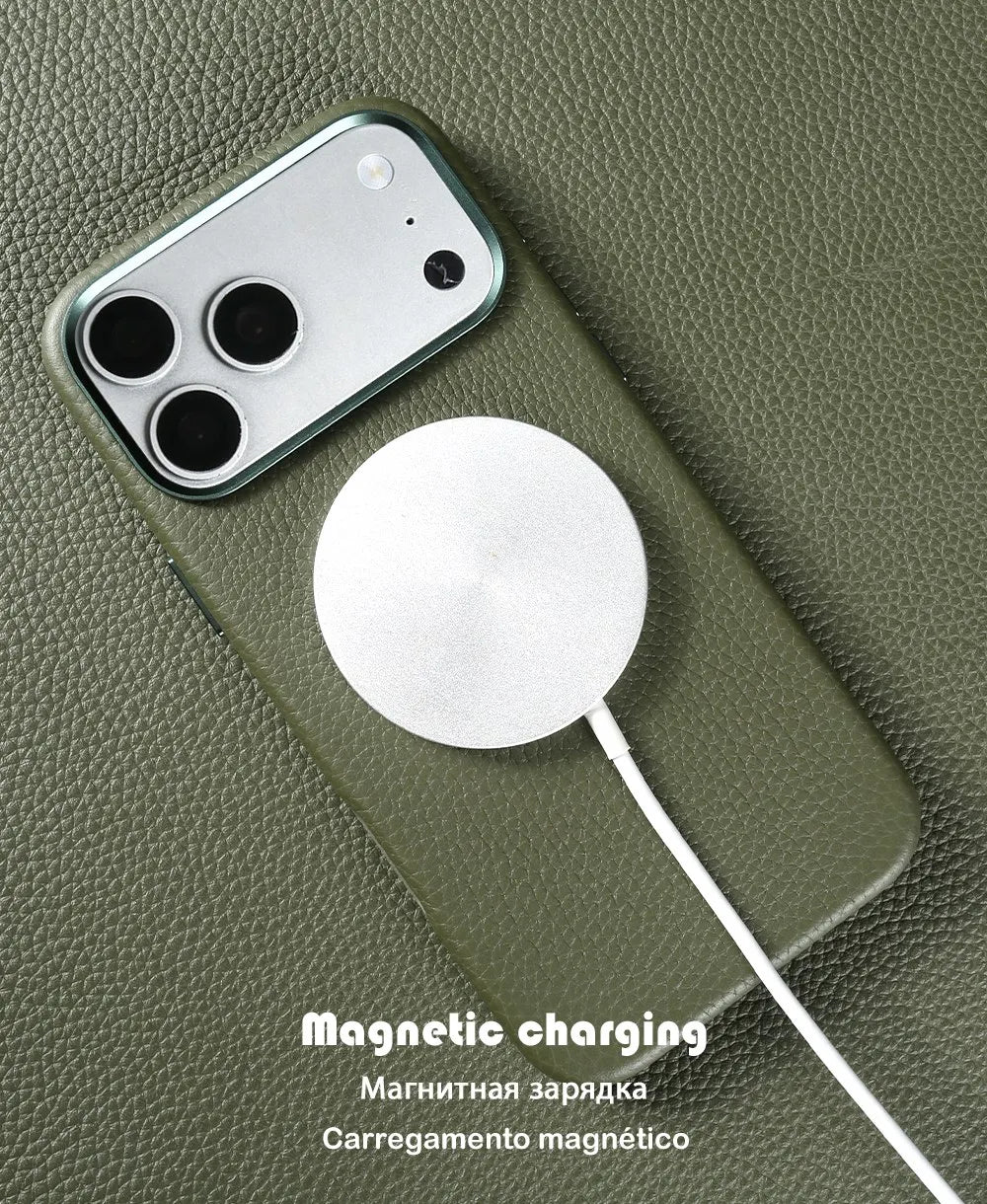 For iphone 17 Pro Max Case 16 15 14promax 13pro Premium Genuine Leather Cover for Magsafe Magnetic Funda Cases Coverage Carcasa