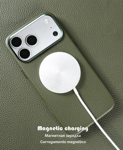 For iphone 17 Pro Max Case 16 15 14promax 13pro Premium Genuine Leather Cover for Magsafe Magnetic Funda Cases Coverage Carcasa