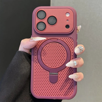Luxury Dissipation With Holder Heat Phone Case For iPhone 17 Pro Max 12 13 14 15 16 Plus Magnetic Stand Matte Bumper Back Cover