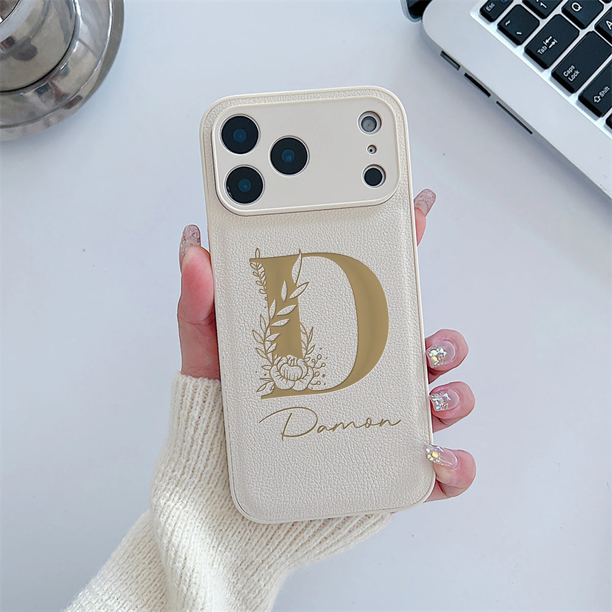 Personalized Custom Name Initial Custom Big Letter with Flowers Design Phone Case for iPhone18 17 16 15 14 13 Pro Max Plus Air