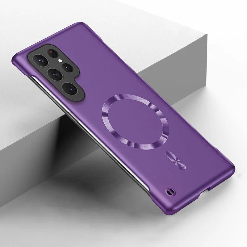 Metal Painted Frameless Case For Samsung S26 S25 Edge S24 S23 S22 S21 FE Plus Ultra A55 A56 Magnetic Wireless Charging Cover
