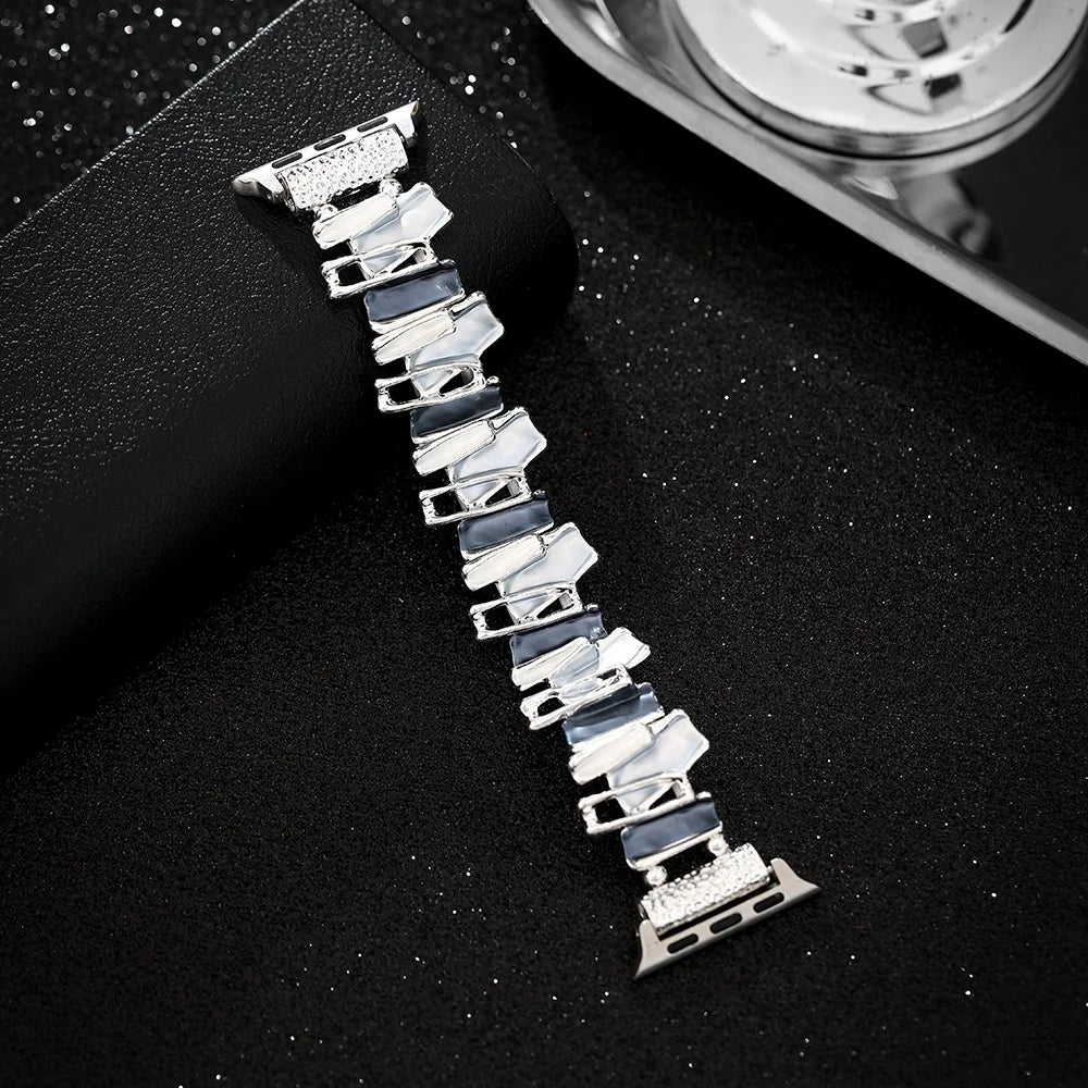 Dopamine Strap For Apple Watch 9 8 7 6 5 4 SE UItra 2 Geometric Lady Metal Elastic Bracelet for iWatch 42mm 40 38 41 49 45 44mm