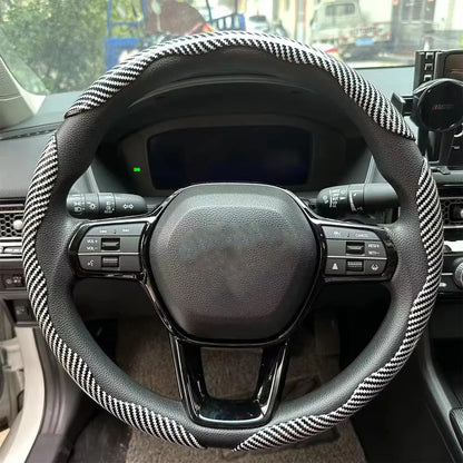 3PCS Laser Carbon Fiber Silicone Car Steering Wheel Cover 1K Micro Fiber Leather PVC Wheel Booster Cover Non-Slip Universal