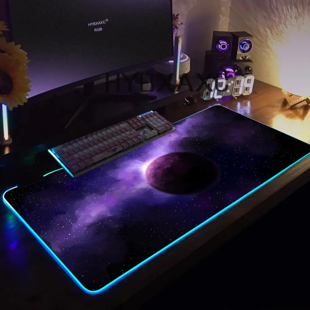 Hot Cosmos Space Solar System Planet Mouse Pad RGB Gaming Mouse Pad HD Gamer Large LED Light XXL PC Computer Carpet