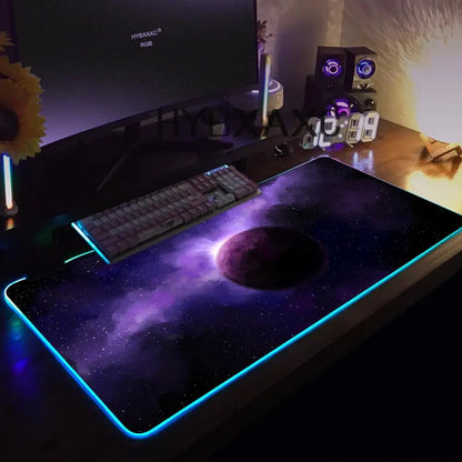 Hot Cosmos Space Solar System Planet Mouse Pad RGB Gaming Mouse Pad HD Gamer Large LED Light XXL PC Computer Carpet