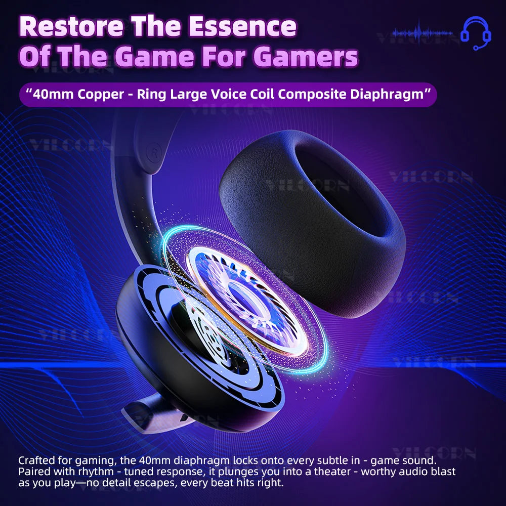【2.4 GHz】Wireless Gaming Headset for PS5 PS4 PC Mac, BT Headphones with Retractable Microphone, 40mm Voice Coil, 50H Playtime