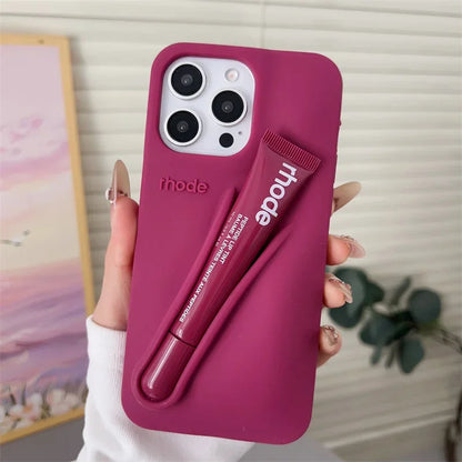 Makeup Brand Lemontini Dopamine Lip Gloss Case for iPhone 15 16 17 ProMax 12 13 14 Air Pro Max Plus Lipstick Holder Phone Cover