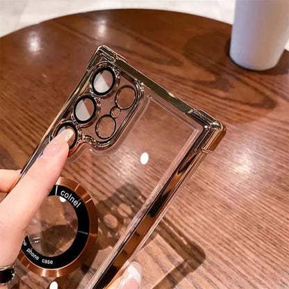 For Magsafe Plating Clear Cases For Samsung Galaxy S26 S25 S24 S23 Ultra S22 Plus S21 FE A36 A35 A34 A55 A54 A53 Magnetic Cover
