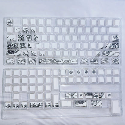 Kanagawa Themed Top/Side Printed RGB Backlit Keycaps 125 Keys Dye Sub PBT Keycaps Cherry Profile for Cherry MX Swtches Keyboard