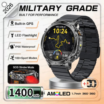 NEW Military 1400mAh Battery SmartWatch Men Outdoor LED Flashlight IP68 Waterproof Heart Rate SOS Bluetooth Call Sports Bracelet