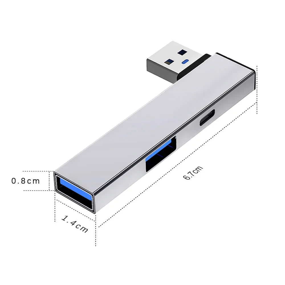 4 in 1 Compactly Aluminum USB C Hub USB3.0 Hub Type C to Type C and Double USB Port Hub for Versatile Devices Connectivity