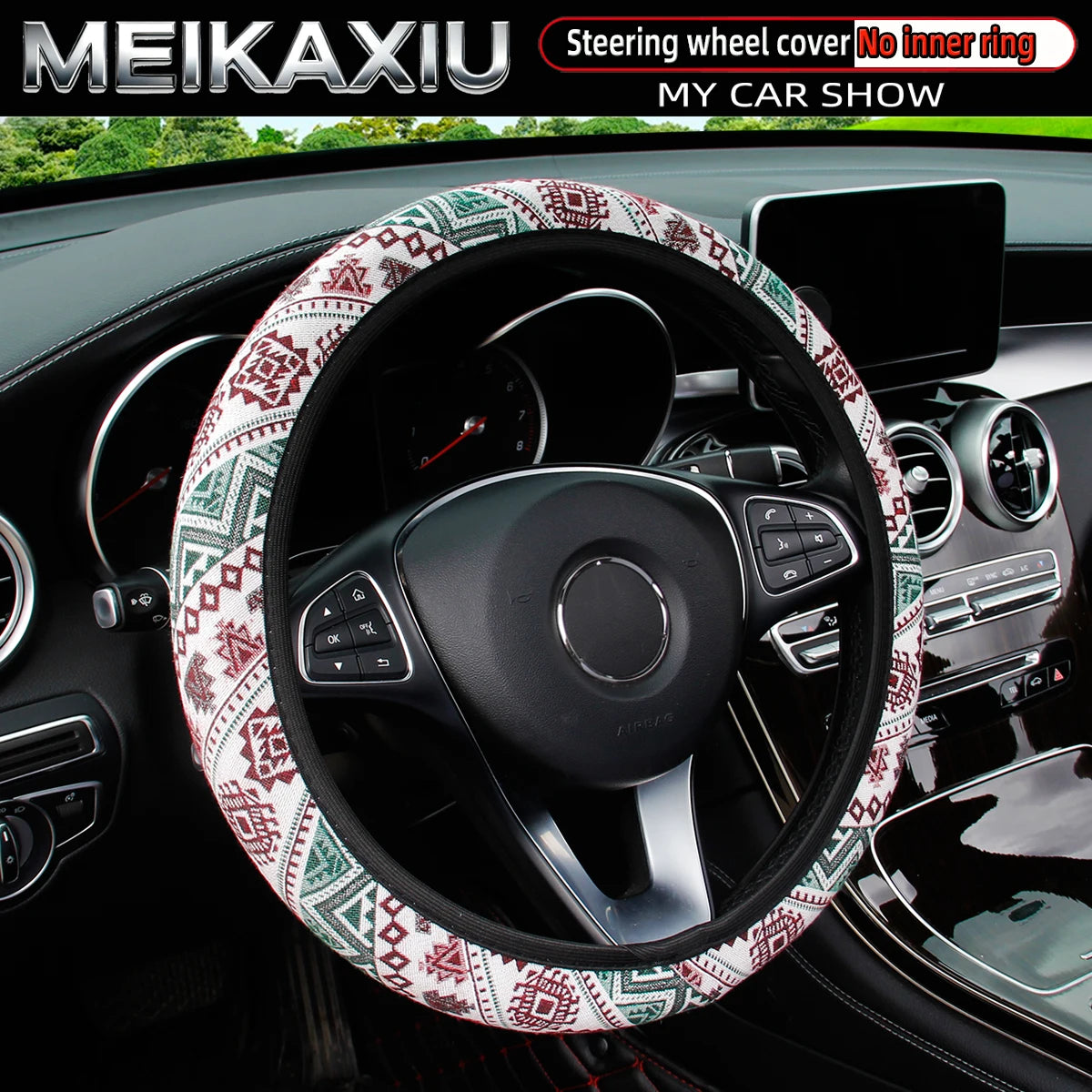 38CM Ethnic Bohemian Style Fabric Car Steering Wheel Cover All-Season Use No Inner Ring Automotive Decoration Accessory