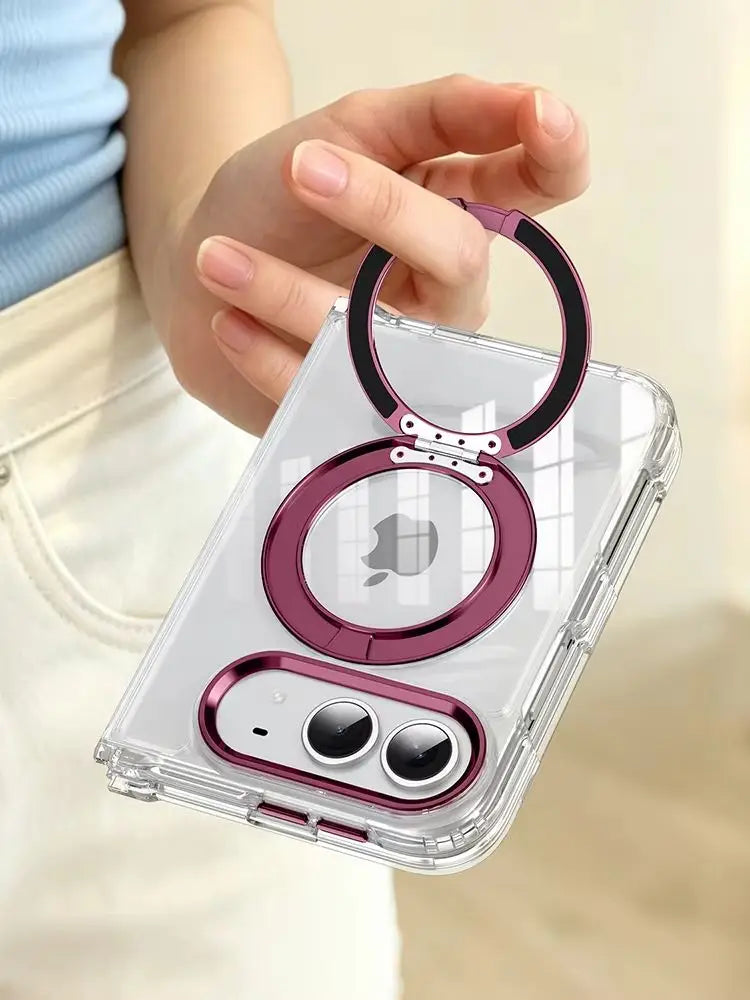 Luxury For Magsafe Phone Case For iPhone Duo 18 Fold With Rotating Magnetic Holder Transparent Case Acrylic Cover