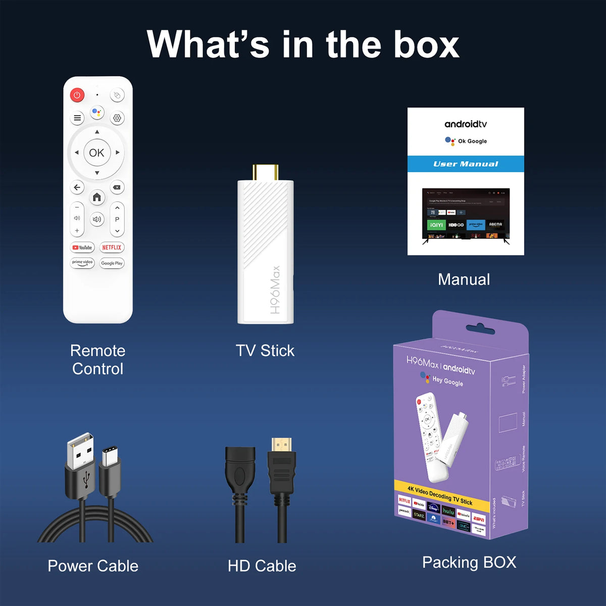 H96 MAX Android TV Stick Rockchip RK3518 with 2.4G Wifi 5G Wifi6 Dual 3518D 8GB 16GB 4K 3D HDR Goole Voice Remote DC 5V 2A