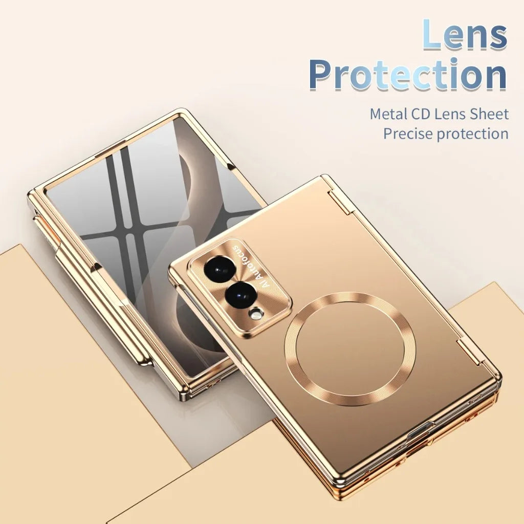 for Magsafe Magnetic Plating Hinge Protection Phone Case With Front Screen Tempered Film For Samsung Galaxy Z Fold 8 Ultra 7 6