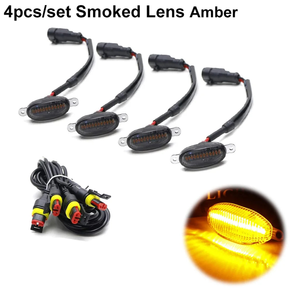 Universal Smoked Lens Amber / White LED Car Front Grille Clearance Marker Light Assemblies W/ Wiring Harness Kit For Truck SUV