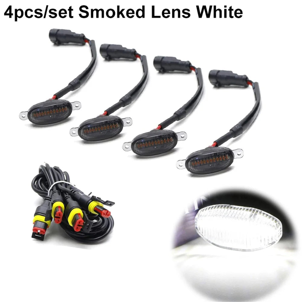Universal Smoked Lens Amber / White LED Car Front Grille Clearance Marker Light Assemblies W/ Wiring Harness Kit For Truck SUV