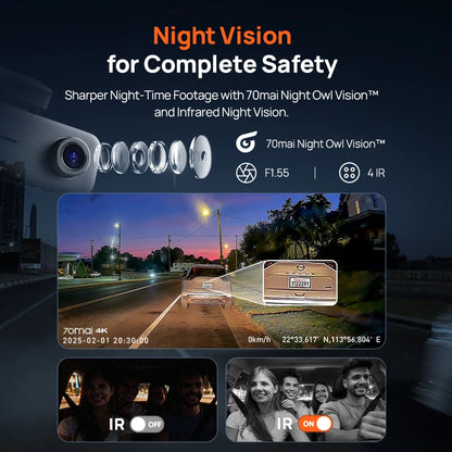 70mai T800E 3-Channel Dash Camera 4K+1080P Triple View HDR Supercapacitor GPS WiFi 6 70mai T800E Car DVR Voice Control