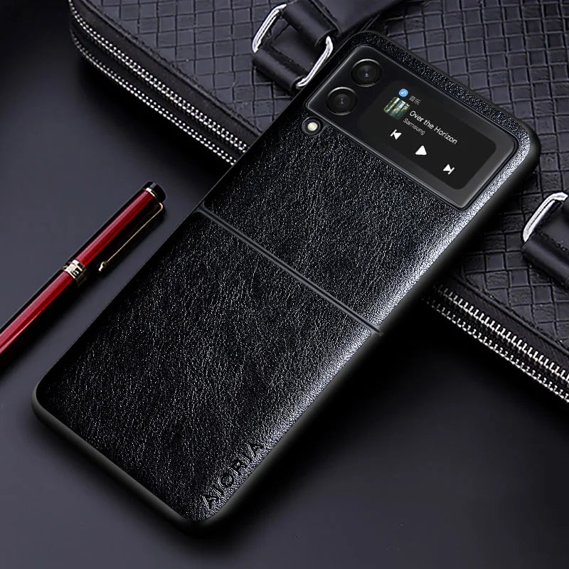 Luxury PU Leather Case for Samsung Galaxy Z Flip 4 5 6 7 FE 8 Business Solid Color Design Phone Cover for Samsung Z Flip 3 Case