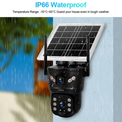 KERUI Outdoor Waterproof 6MP 4G SIM WIFI Solar Camera Dual Lens Camera Solar Panel Home Security CCTV Video Surveillance V380pro