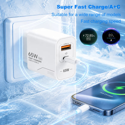 65W GaN USB C Charger 2-Port Fast Charging Phone Charger Power Adapter For iPhone Samsung Xiaomi Type C EU/US Plug Wall Charger