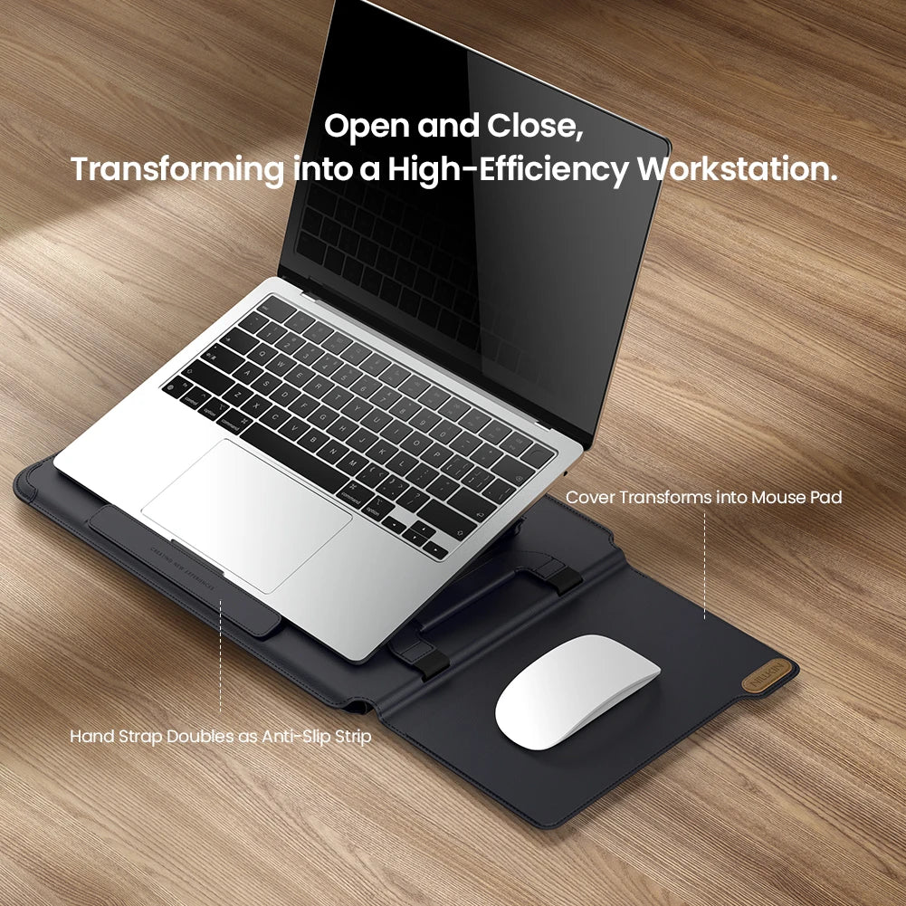 NILLKIN Portable Leather Laptop Sleeve Case Bag for Macbook Air 13 14 15 16 inch M4 M3 M2 Mac Book Pro Adjustable Stand Cover