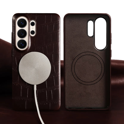 For Magsafe Genuine Leather Case For Samsung Galaxy S26 Ultra S25 FE S24 S23 S22 S26 Plus Phone Back Cover S26Ultra Magnetic