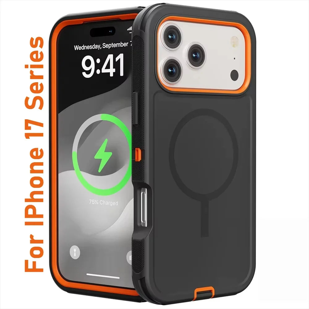 Rugged Armor OTT Defender Box Magnetic Phone Case For iPhone 18 Pro Max 17 Air 16 15 14 13 For Magsafe Shockproof Protect Cover