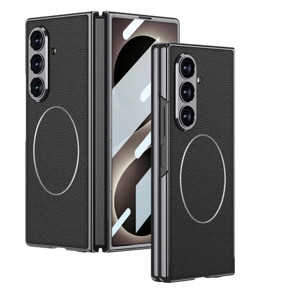 Electroplated Hard PC Leather Back Cover Case for Samsung Galaxy Z Fold 8 Ultra Fold 7 with Glass Screen Film