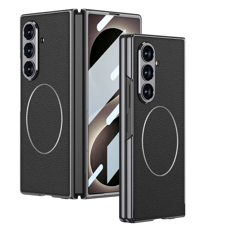 Electroplated Hard PC Leather Back Cover Case for Samsung Galaxy Z Fold 8 Ultra Fold 7 with Glass Screen Film